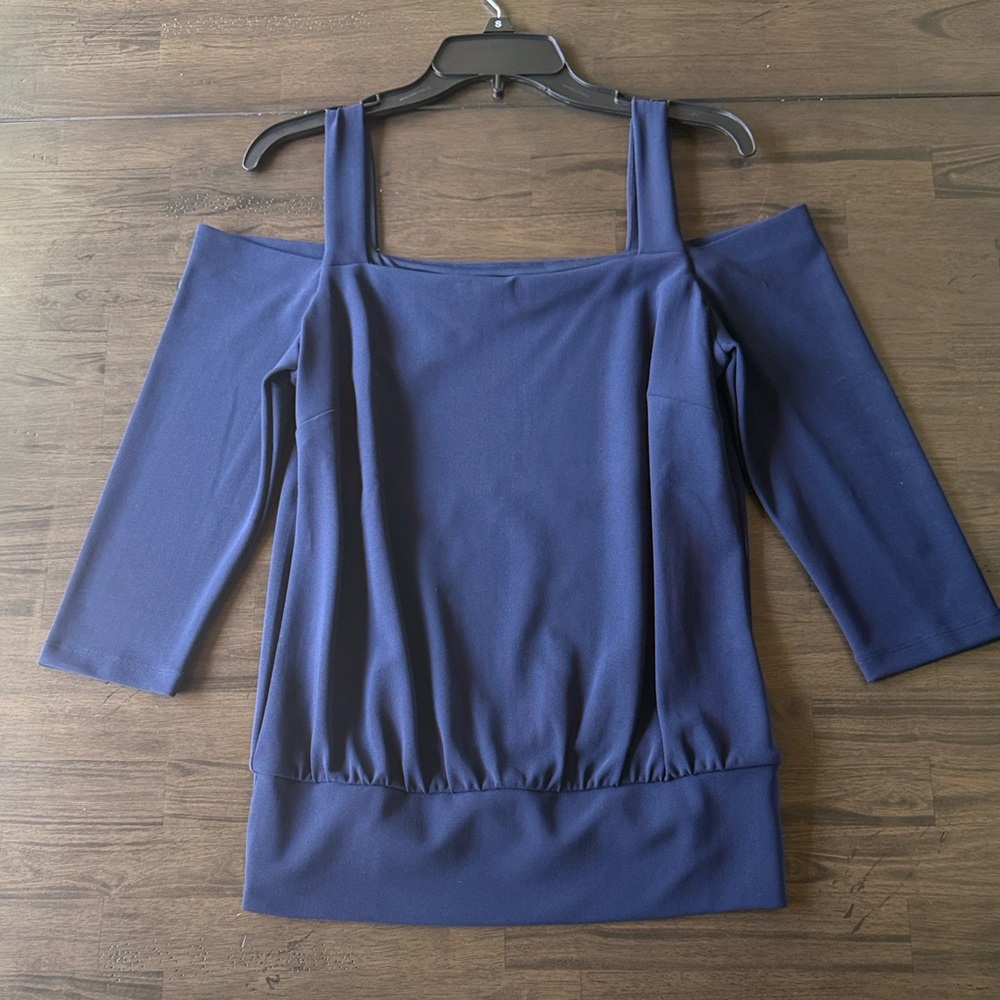 Boston Proper Navy cold shoulder blouse new without tags